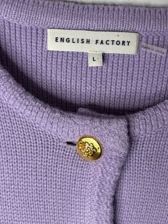 English Factory Lilac Button-Front Knit Cardigan with Gold Buttons - Picture 3 of 5